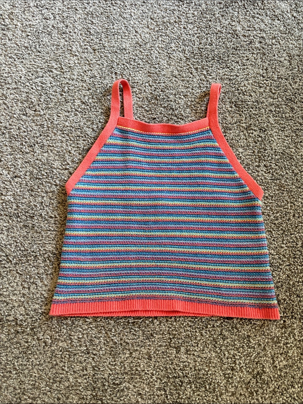 Striped Knit high neck cropped top in Coral Trim